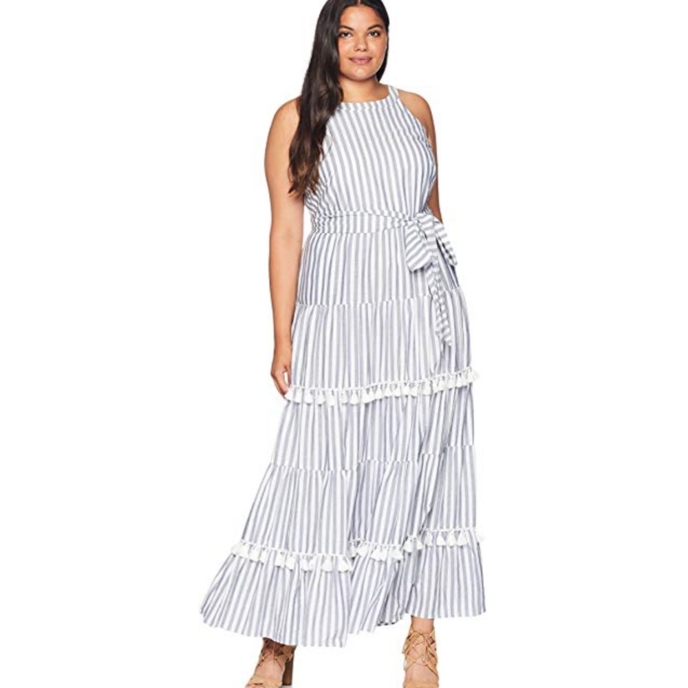 ELIZA J  Stripe Tassel Pom-Pom Fringe Dress